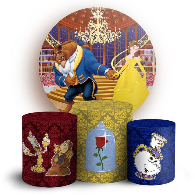 Magical Princess & Beast cartoon Backdrop Style Backdrop Cover | Round Backdrop for Birthday Party | Cylinder Covers Set | Party Decoration