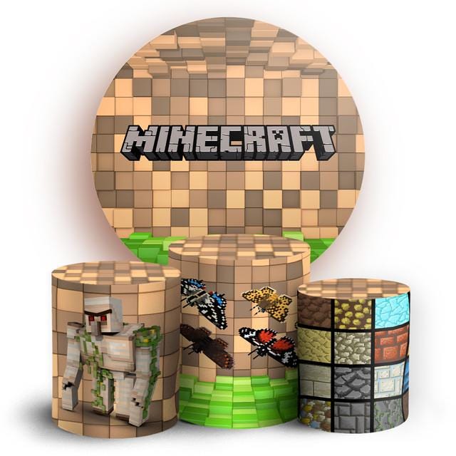 Pixel Blocks Inspired Backdrop Style Backdrop Cover | Round Backdrop for Birthday Party | Cylinder Covers Set | Party Decoration