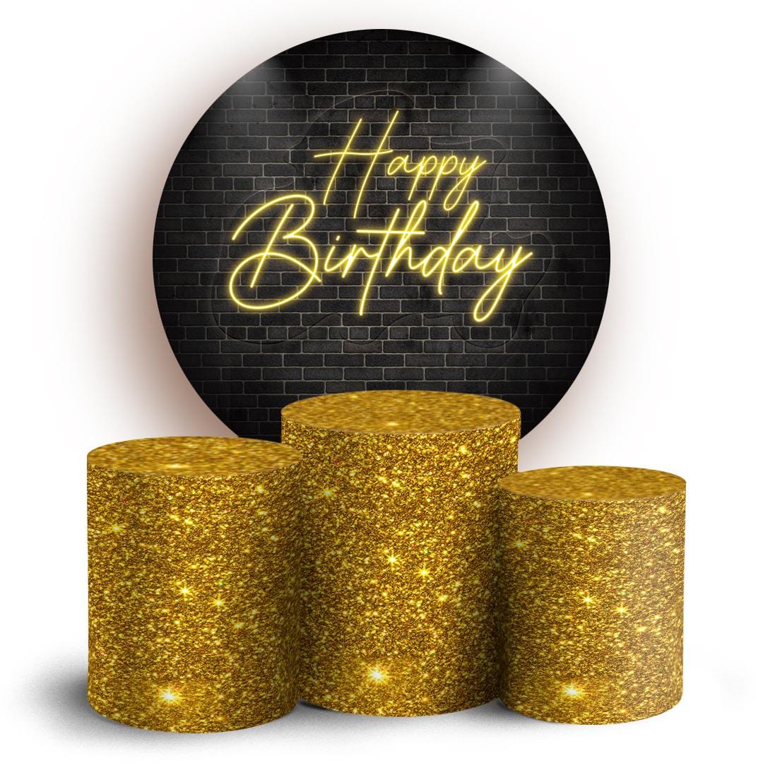 Happy Birthday Inspired Cartoon Backdrop Style Backdrop Cover | Round Backdrop for Birthday Party | Cylinder Covers Set | Party Decoration
