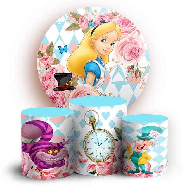 Tea party cartoon Backdrop Style Backdrop Cover | Round Backdrop for Birthday Party | Cylinder Covers Set | Party Decoration