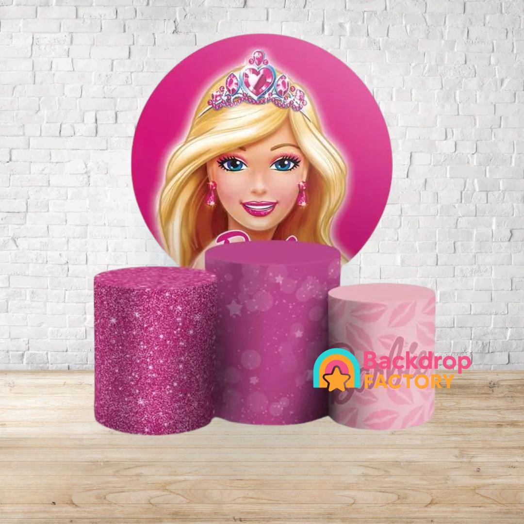 Doll cartoon Backdrop Style Backdrop Cover | Round Backdrop for Birthday Party | Cylinder Covers Set | Party Decoration