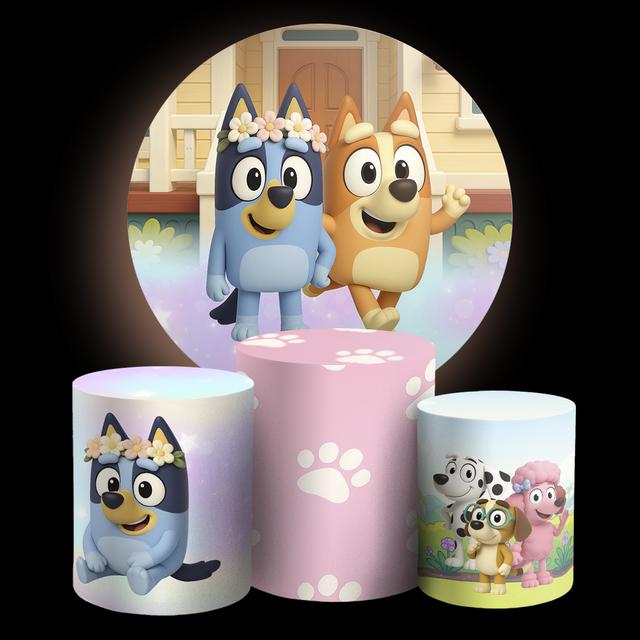 Inspired Dogs Cartoon Backdrop Style Backdrop Cover | Round Backdrop for Birthday Party | Cylinder Covers Set | Party Decoration