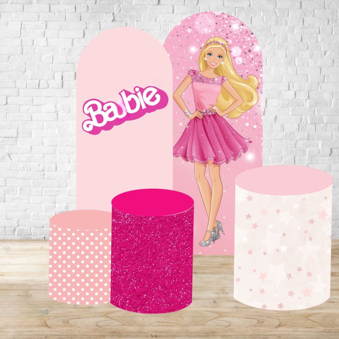 Dolls Cartoon Style Arch Backdrop Cover 5 Pieces | Arch Backdrop for Birthday Party | Cylinder Covers Set | Party Decoration