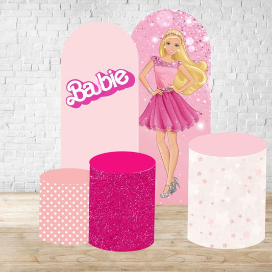 Dolls Cartoon Style Arch Backdrop Cover 5 Pieces | Arch Backdrop for Birthday Party | Cylinder Covers Set | Party Decoration