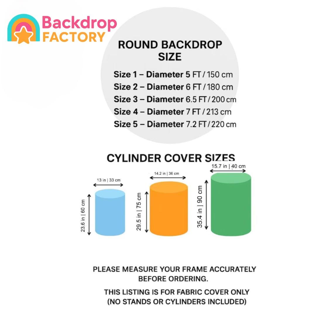 Princess cartoon Backdrop Style Backdrop Cover | Round Backdrop for Birthday Party | Cylinder Covers Set | Party Decoration