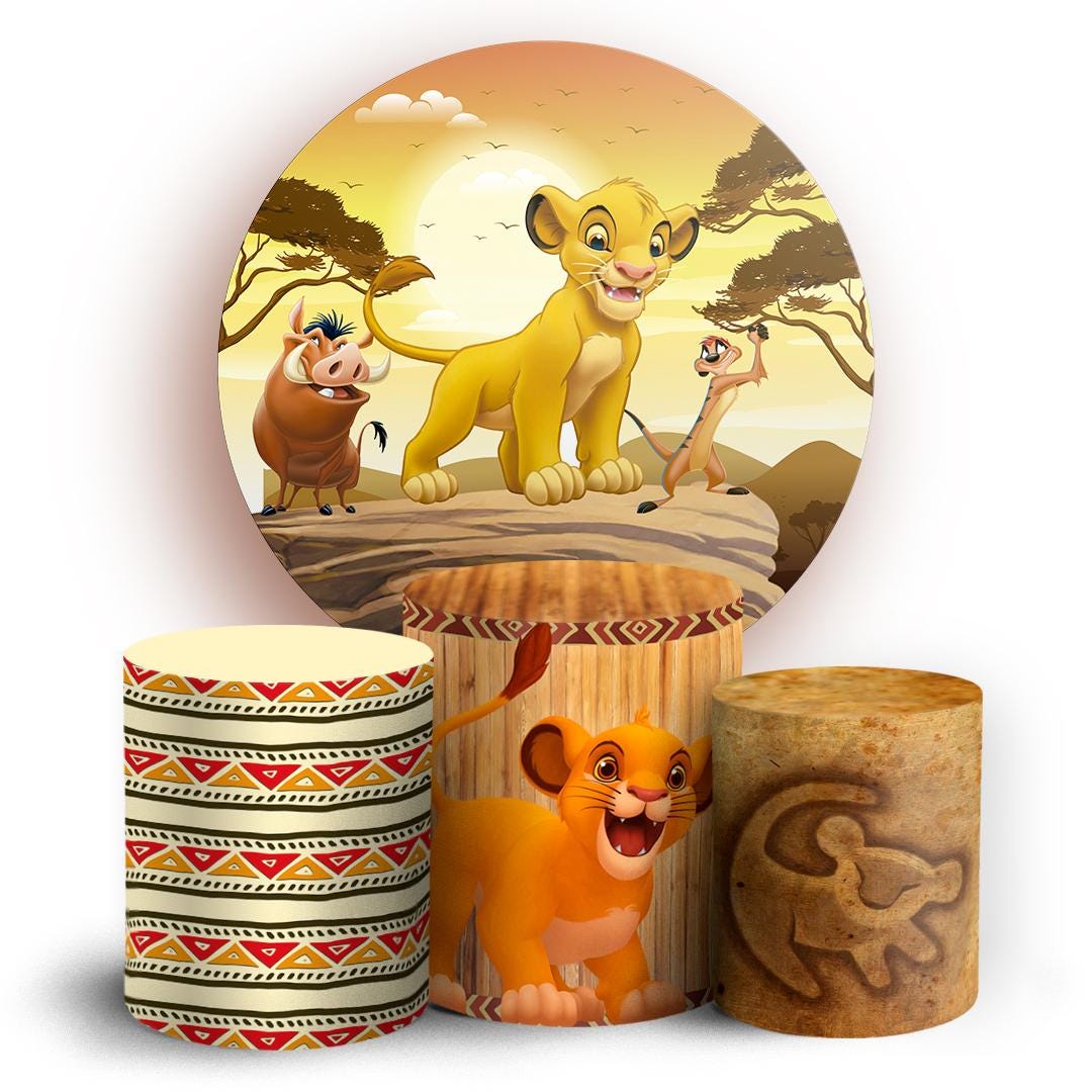 Lion Cartoon Style Backdrop Cover | Round Backdrop for Birthday Party | Cylinder Covers Set | Party Decoration