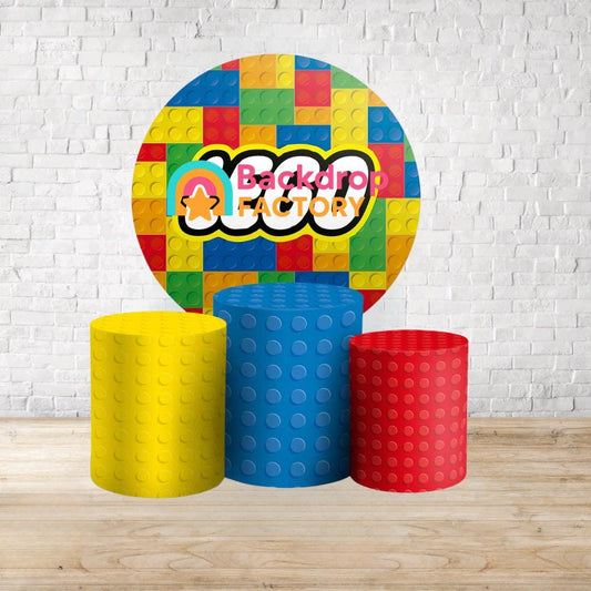 Building Blocks  Inspired Backdrop Style Backdrop Cover | Round Backdrop for Birthday Party | Cylinder Covers Set | Party Decoration