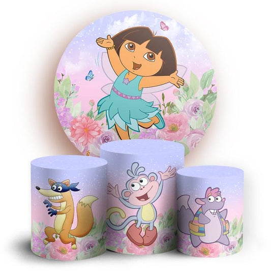 Explorer Girl Inspired Backdrop Style Backdrop Cover | Round Backdrop for Birthday Party | Cylinder Covers Set | Party Decoration