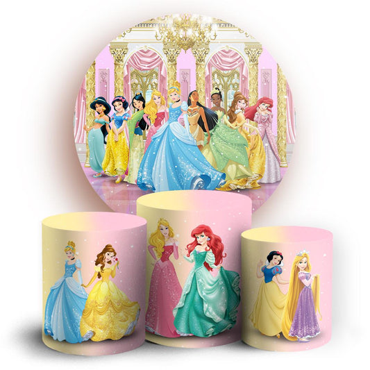 Princess Backdrop Style Backdrop Cover | Round Backdrop for Birthday Party | Cylinder Covers Set | Party Decoration