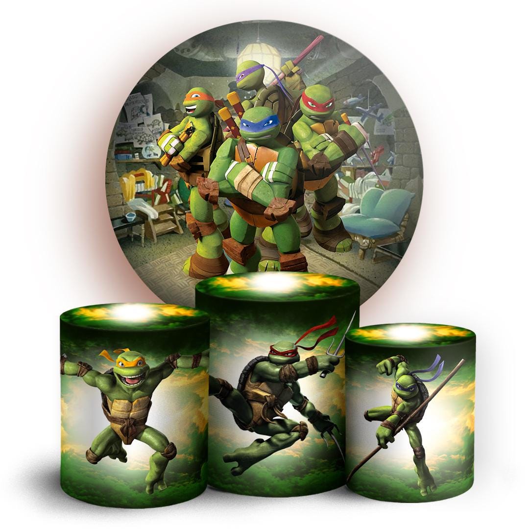 Cartoon Mutant Ninja Party Backdrop Style Backdrop Cover | Round Backdrop for Birthday Party | Cylinder Covers Set | Party Decoration