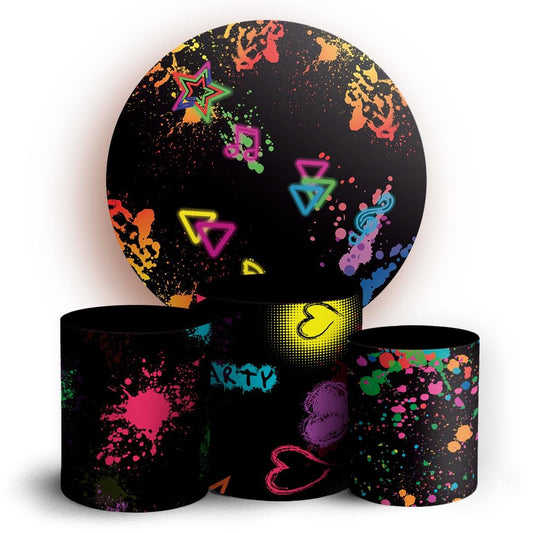 Neon Party Style Backdrop Cover | Round Backdrop for Birthday Party | Cylinder Covers Set | Party Decoration