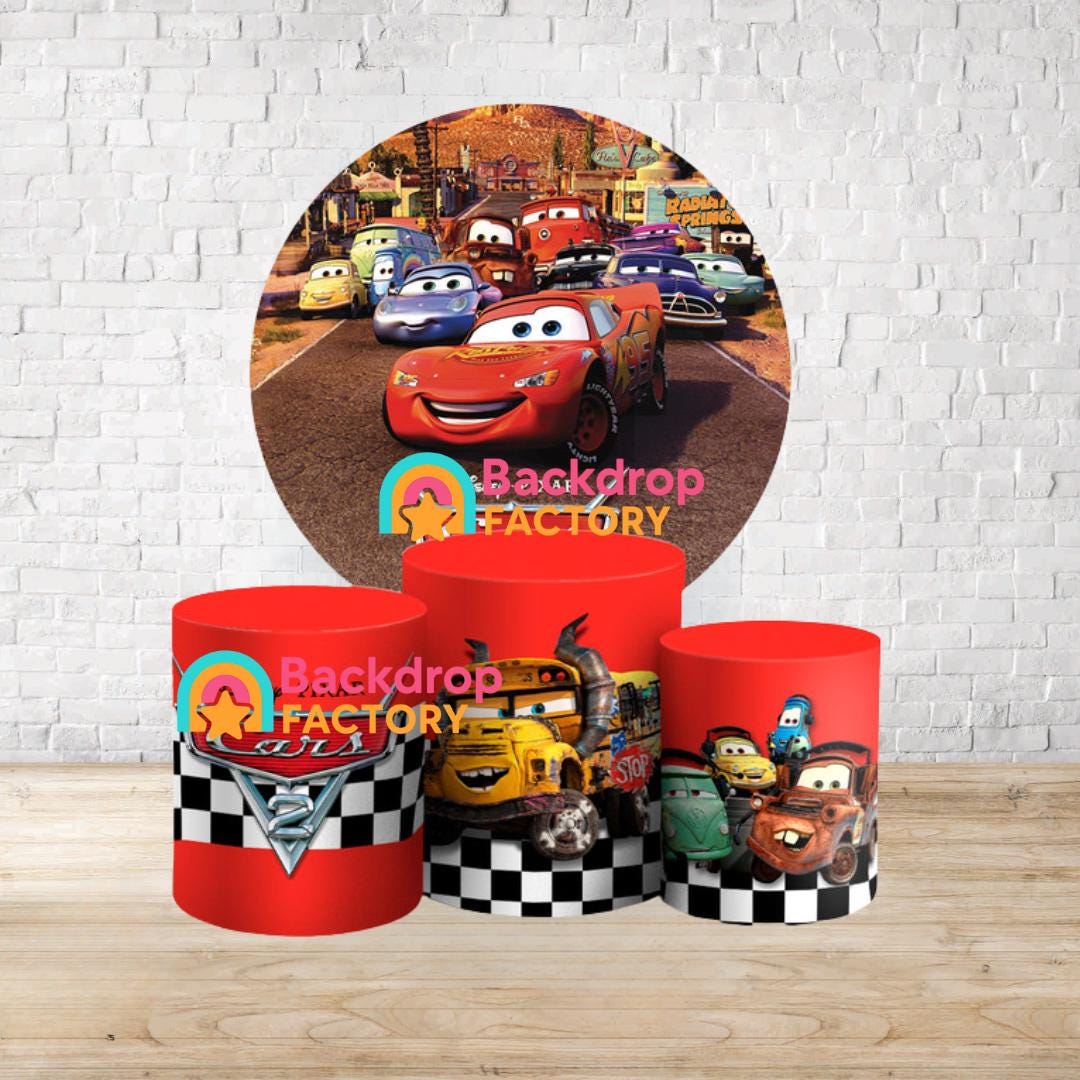 Racing cars Party Style Backdrop Cover | Round Backdrop for Birthday Party | Cylinder Covers Set | Party Decoration