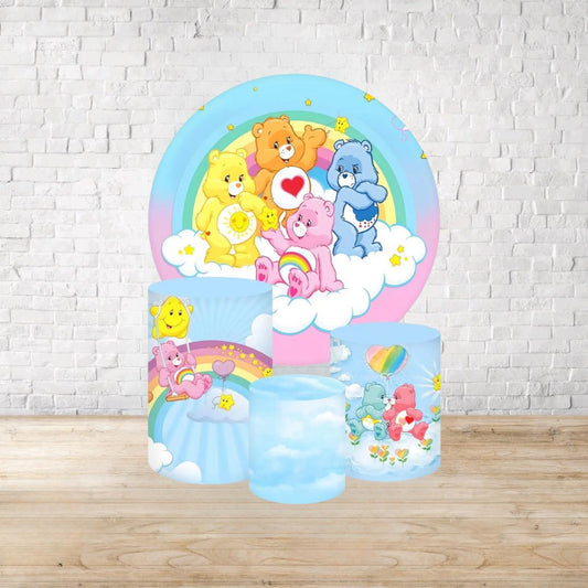 Inspired Cartoon Bears Backdrop Style Backdrop Cover | Round Backdrop for Birthday Party | Cylinder Covers Set | Party Decoration
