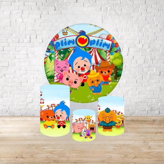 Inspired Cartoon Circus  Backdrop Style Backdrop Cover | Round Backdrop for Birthday Party | Cylinder Covers Set | Party Decoration