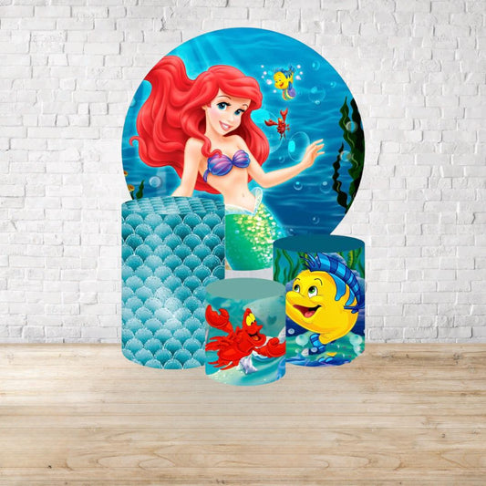Inspired Cartoon under the sea princess Backdrop Style Backdrop Cover | Round Backdrop for Birthday Party | Cylinder Covers Set