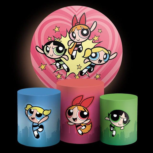 Cartoon girls Backdrop Style Backdrop Cover | Round Backdrop for Birthday Party | Cylinder Covers Set | Party Decoration