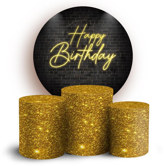 Happy Birthday Inspired Cartoon  Backdrop Style Backdrop Cover | Round Backdrop for Birthday Party | Cylinder Covers Set | Party Decoration