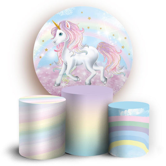 Unicorn Inspired Cartoon  Backdrop Style Backdrop Cover | Round Backdrop for Birthday Party | Cylinder Covers Set | Party Decoration