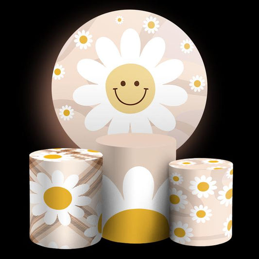 Dayse Flower Inspired Cartoon  Backdrop Style Backdrop Cover | Round Backdrop for Birthday Party | Cylinder Covers Set | Party Decoration