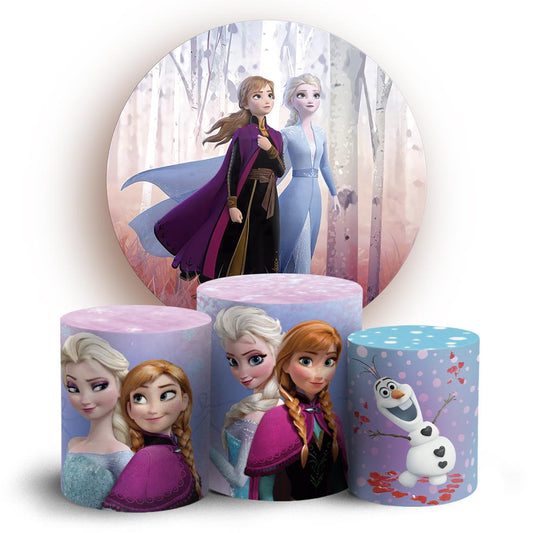 Ice princess Cartoon Inspired Backdrop Style Backdrop Cover | Round Backdrop for Birthday Party | Cylinder Covers Set | Party Decoration