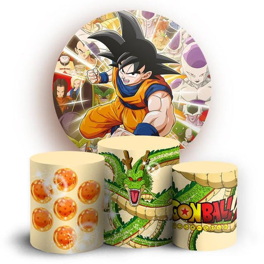 Super Saiyan Cartoon Party Style Backdrop Cover | Round Backdrop for Birthday Party | Cylinder Covers Set | Party Decoration