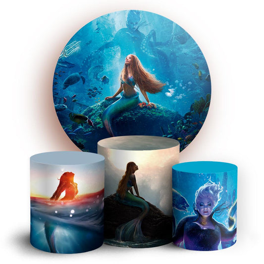 Under the Sea Princess Party Style Backdrop Cover | Round Backdrop for Birthday Party | Cylinder Covers Set | Party Decoration