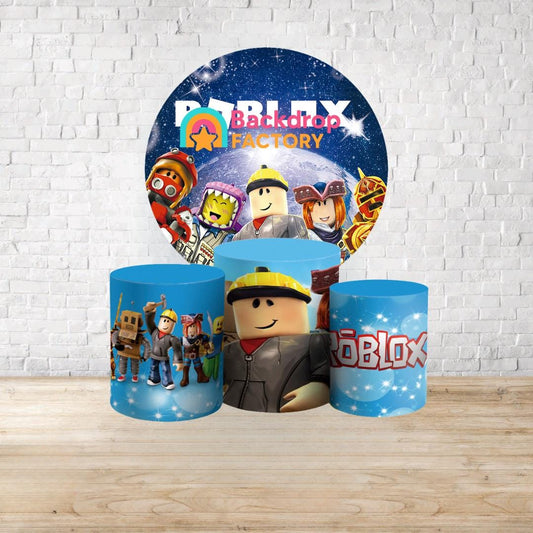 Cartoon Block World Party Style Backdrop Cover | Round Backdrop for Birthday Party | Cylinder Covers Set | Party Decoration