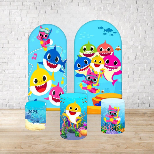 Shark Cartoon Style Arch Backdrop Cover 5 Pieces | Arch Backdrop for Birthday Party | Cylinder Covers Set | Party Decoration