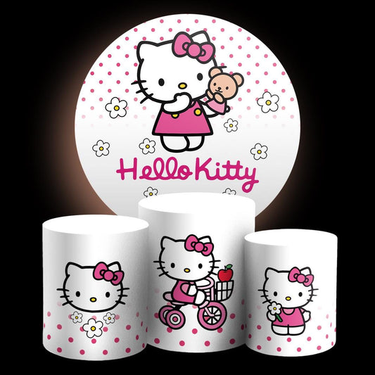 Inspired Cartoon  Kitty Backdrop Style Backdrop Cover | Round Backdrop for Birthday Party | Cylinder Covers Set | Party Decoration
