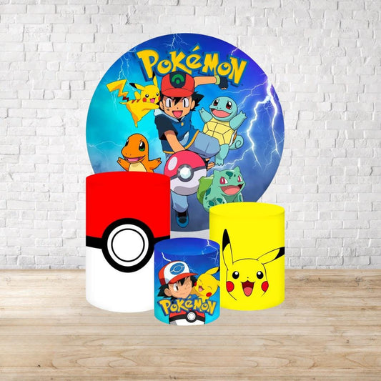 Inspired Cartoon Poke Backdrop Style Backdrop Cover | Round Backdrop for Birthday Party | Cylinder Covers Set | Party Decoration