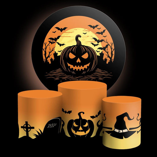 Halloween Cartoon  Backdrop Style Backdrop Cover | Round Backdrop for Birthday Party | Cylinder Covers Set | Party Decoration