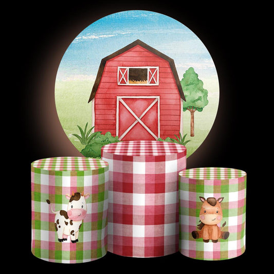 Farm Cartoon  Backdrop Style Backdrop Cover | Round Backdrop for Birthday Party | Cylinder Covers Set | Party Decoration