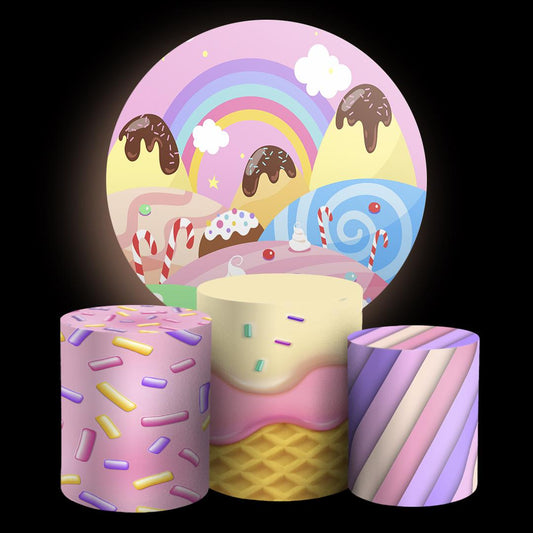 Candies Cartoon  Backdrop Style Backdrop Cover | Round Backdrop for Birthday Party | Cylinder Covers Set | Party Decoration