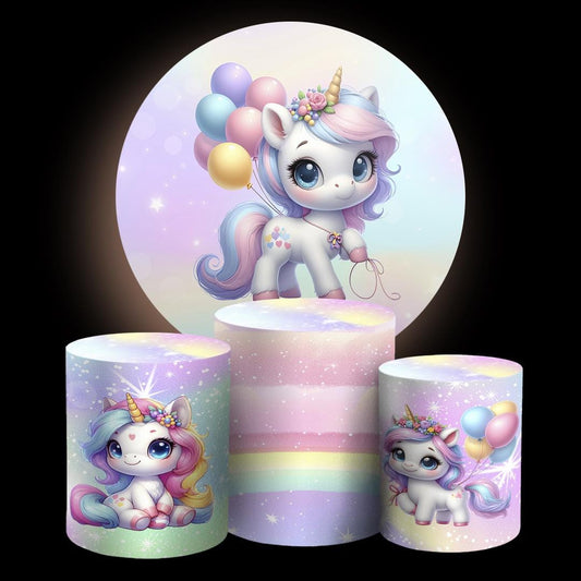 Unicorn Cartoon  Backdrop Style Backdrop Cover | Round Backdrop for Birthday Party | Cylinder Covers Set | Party Decoration