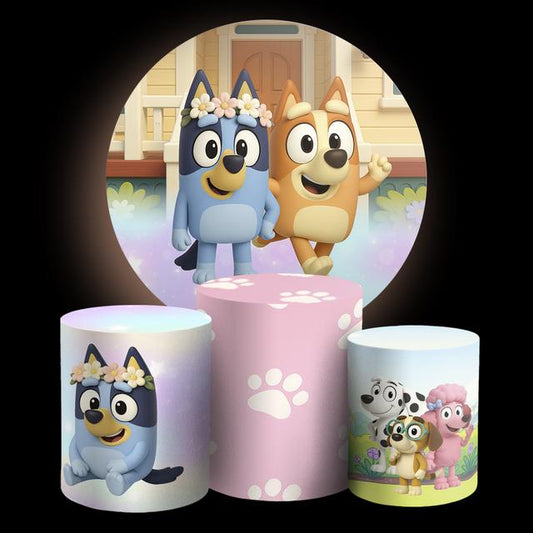 Inspired Dogs Cartoon  Backdrop Style Backdrop Cover | Round Backdrop for Birthday Party | Cylinder Covers Set | Party Decoration