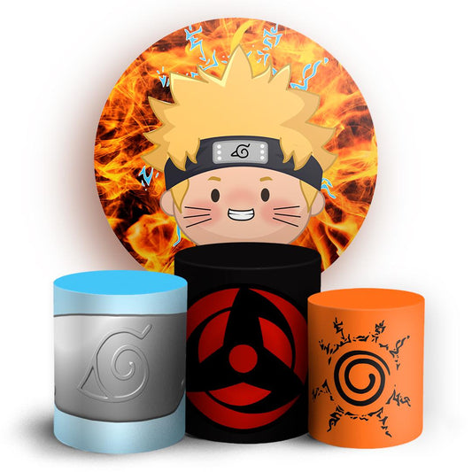 Inspired Ninja Games Cartoon  Backdrop Style Backdrop Cover | Round Backdrop for Birthday Party | Cylinder Covers Set | Party Decoration